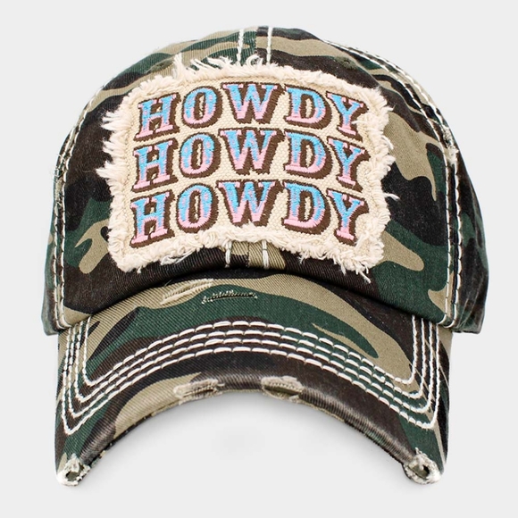 Camouflage " HOWDY" Green Army Fatigue White Baseball Cap Hat Embroidery - Picture 1 of 3